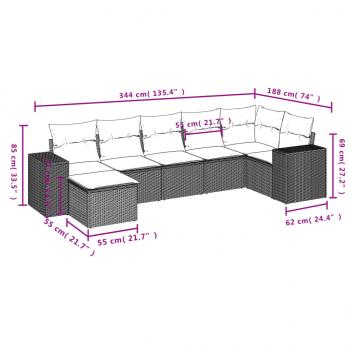 8-tlg. Garten-Sofagarnitur mit Kissen Grau Poly Rattan