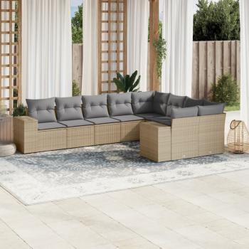 ARDEBO.de - 9-tlg. Garten-Sofagarnitur mit Kissen Beige Poly Rattan