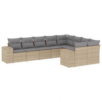 9-tlg. Garten-Sofagarnitur mit Kissen Beige Poly Rattan