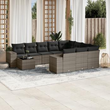 ARDEBO.de - 11-tlg. Garten-Sofagarnitur mit Kissen Grau Poly Rattan