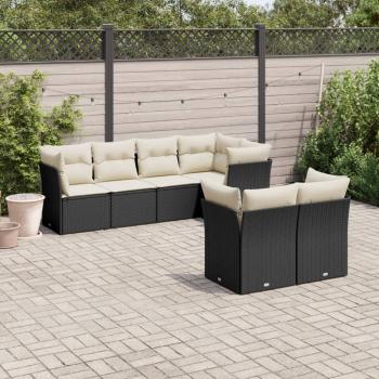 ARDEBO.de - 7-tlg. Garten-Sofagarnitur mit Kissen Schwarz Poly Rattan