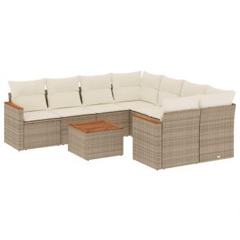 9-tlg. Garten-Sofagarnitur mit Kissen Beige Poly Rattan