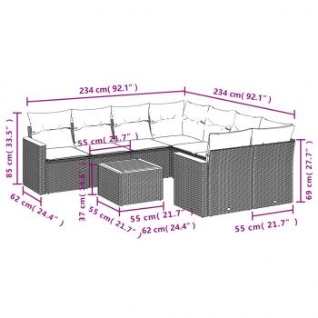 9-tlg. Garten-Sofagarnitur mit Kissen Beige Poly Rattan