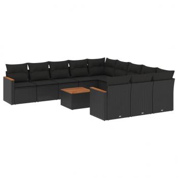 ARDEBO.de - 12-tlg. Garten-Sofagarnitur mit Kissen Schwarz Poly Rattan