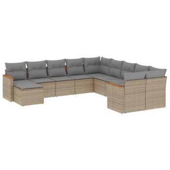 ARDEBO.de - 11-tlg. Garten-Sofagarnitur mit Kissen Beige Poly Rattan