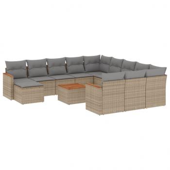 ARDEBO.de - 13-tlg. Garten-Sofagarnitur mit Kissen Beige Poly Rattan