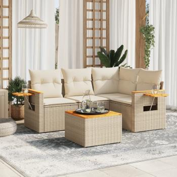 ARDEBO.de - 5-tlg. Garten-Sofagarnitur mit Kissen Beige Poly Rattan