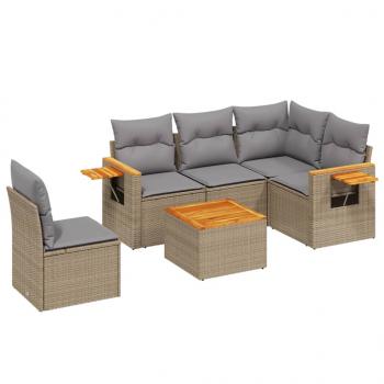 6-tlg. Garten-Sofagarnitur mit Kissen Beige Poly Rattan