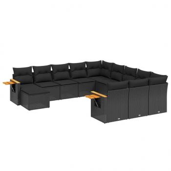 ARDEBO.de - 11-tlg. Garten-Sofagarnitur mit Kissen Schwarz Poly Rattan