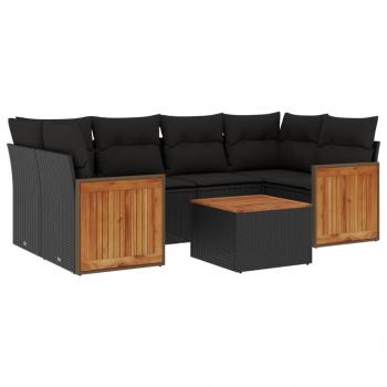 ARDEBO.de - 7-tlg. Garten-Sofagarnitur mit Kissen Schwarz Poly Rattan