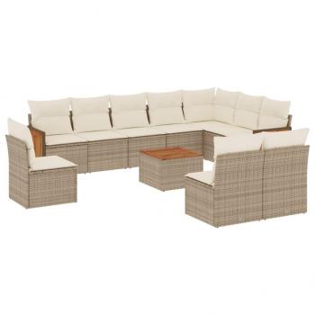 ARDEBO.de - 11-tlg. Garten-Sofagarnitur mit Kissen Beige Poly Rattan