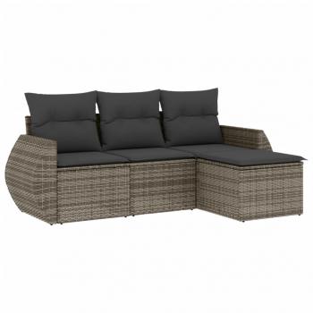 ARDEBO.de - 4-tlg. Garten-Sofagarnitur mit Kissen Grau Poly Rattan