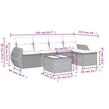 6-tlg. Garten-Sofagarnitur mit Kissen Schwarz Poly Rattan