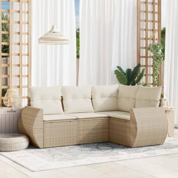 ARDEBO.de - 4-tlg. Garten-Sofagarnitur mit Kissen Beige Poly Rattan