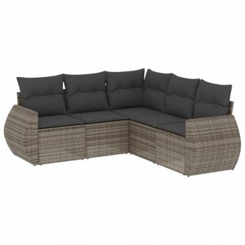 ARDEBO.de - 5-tlg. Garten-Sofagarnitur mit Kissen Grau Poly Rattan