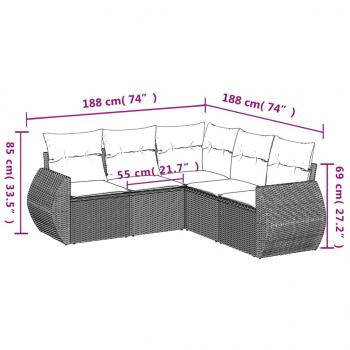 5-tlg. Garten-Sofagarnitur mit Kissen Grau Poly Rattan