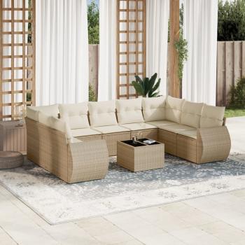 ARDEBO.de - 10-tlg. Garten-Sofagarnitur mit Kissen Beige Poly Rattan