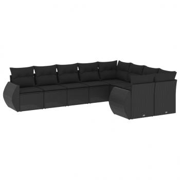 ARDEBO.de - 9-tlg. Garten-Sofagarnitur mit Kissen Schwarz Poly Rattan