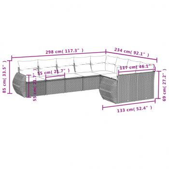 9-tlg. Garten-Sofagarnitur mit Kissen Schwarz Poly Rattan