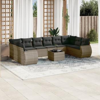 ARDEBO.de - 11-tlg. Garten-Sofagarnitur mit Kissen Grau Poly Rattan