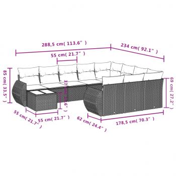 11-tlg. Garten-Sofagarnitur mit Kissen Schwarz Poly Rattan