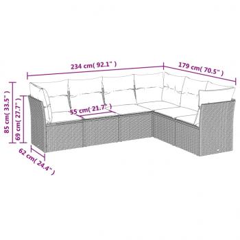 6-tlg. Garten-Sofagarnitur mit Kissen Grau Poly Rattan