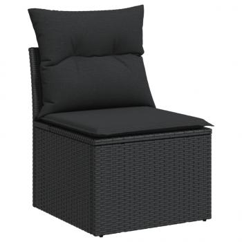 3-tlg. Garten-Sofagarnitur mit Kissen Schwarz Poly Rattan