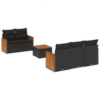 ARDEBO.de - 6-tlg. Garten-Sofagarnitur mit Kissen Schwarz Poly Rattan