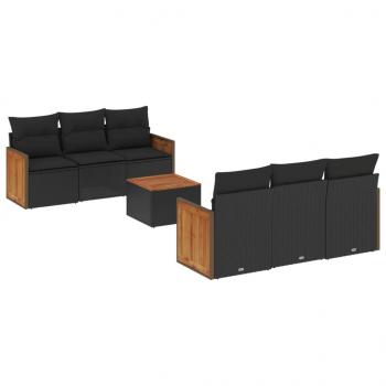 ARDEBO.de - 7-tlg. Garten-Sofagarnitur mit Kissen Schwarz Poly Rattan