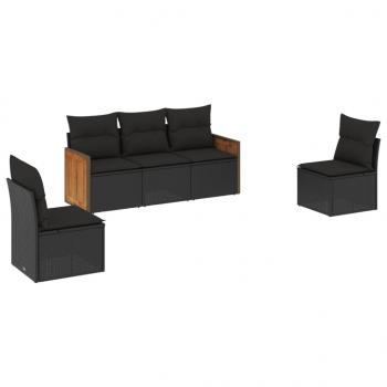 ARDEBO.de - 5-tlg. Garten-Sofagarnitur mit Kissen Schwarz Poly Rattan