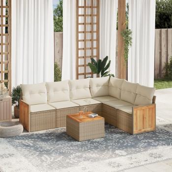 ARDEBO.de - 7-tlg. Garten-Sofagarnitur mit Kissen Beige Poly Rattan