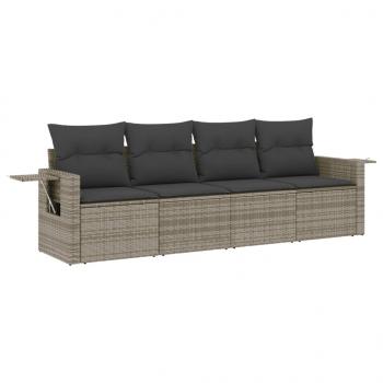 ARDEBO.de - 4-tlg. Garten-Sofagarnitur mit Kissen Grau Poly Rattan