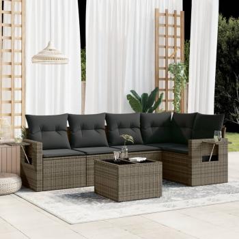 ARDEBO.de - 6-tlg. Garten-Sofagarnitur mit Kissen Grau Poly Rattan