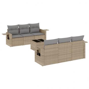 ARDEBO.de - 7-tlg. Garten-Sofagarnitur mit Kissen Beige Poly Rattan