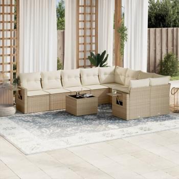 ARDEBO.de - 10-tlg. Garten-Sofagarnitur mit Kissen Beige Poly Rattan