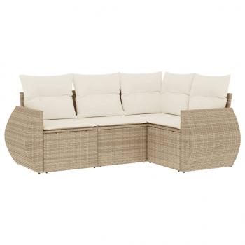 4-tlg. Garten-Sofagarnitur mit Kissen Beige Poly Rattan