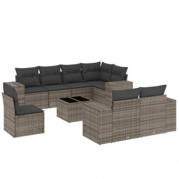 ARDEBO.de - 9-tlg. Garten-Sofagarnitur mit Kissen Grau Poly Rattan