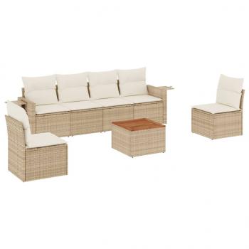 ARDEBO.de - 7-tlg. Garten-Sofagarnitur mit Kissen Beige Poly Rattan