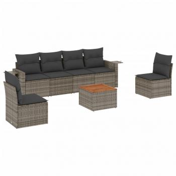 ARDEBO.de - 7-tlg. Garten-Sofagarnitur mit Kissen Grau Poly Rattan