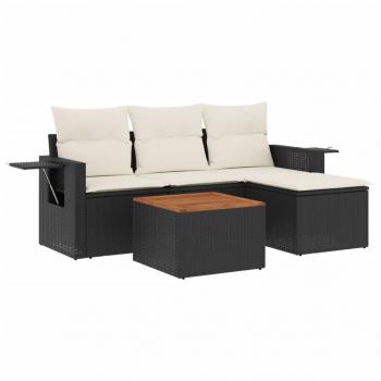 ARDEBO.de - 5-tlg. Garten-Sofagarnitur mit Kissen Schwarz Poly Rattan