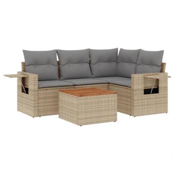 ARDEBO.de - 5-tlg. Garten-Sofagarnitur mit Kissen Beige Poly Rattan