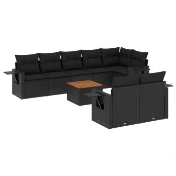 ARDEBO.de - 9-tlg. Garten-Sofagarnitur mit Kissen Schwarz Poly Rattan