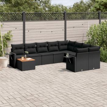 ARDEBO.de - 10-tlg. Garten-Sofagarnitur mit Kissen Schwarz Poly Rattan