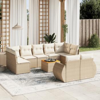 ARDEBO.de - 10-tlg. Garten-Sofagarnitur mit Kissen Beige Poly Rattan