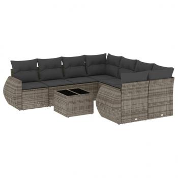 ARDEBO.de - 9-tlg. Garten-Sofagarnitur mit Kissen Grau Poly Rattan