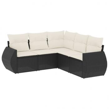 ARDEBO.de - 5-tlg. Garten-Sofagarnitur mit Kissen Schwarz Poly Rattan