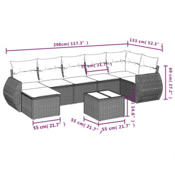 8-tlg. Garten-Sofagarnitur mit Kissen Grau Poly Rattan