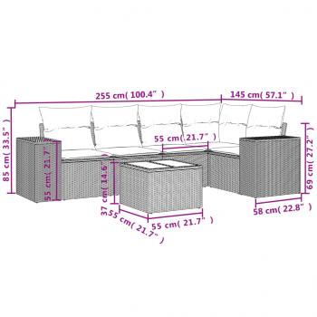 6-tlg. Garten-Sofagarnitur mit Kissen Grau Poly Rattan