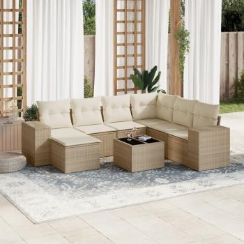 ARDEBO.de - 8-tlg. Garten-Sofagarnitur mit Kissen Beige Poly Rattan