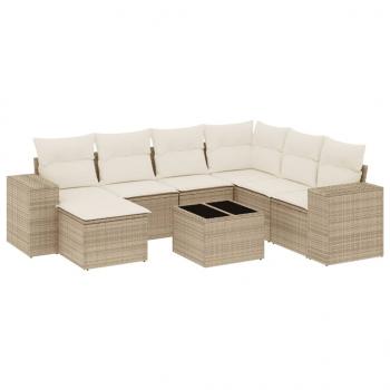 8-tlg. Garten-Sofagarnitur mit Kissen Beige Poly Rattan